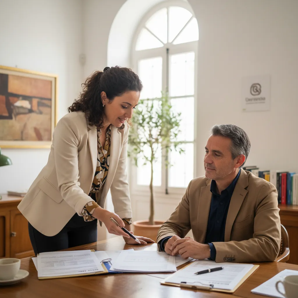 Asesora fiscal explicando obligaciones tributarias a cliente aut&oacute;nomo en Valencia